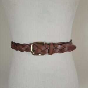 Zele Brown Leather Belt Small Handbraided Solid Brass Buckle Boho Western